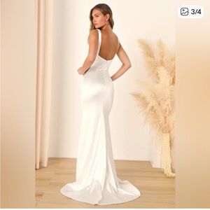 NWT Lulu’s White Fit and Flare Satin Dress